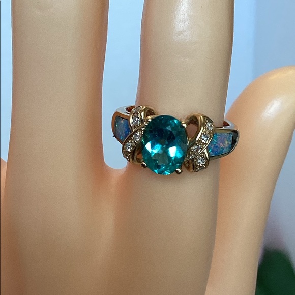 Jewelry - 14k,NEON APATITE,OPAL/DIAMOND RING